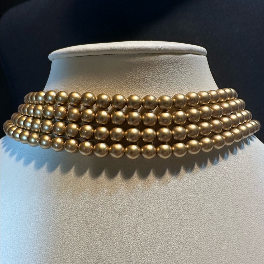 Vintage Matte Gold Bead Four Strand Choker- Stunning and Excellent Condition